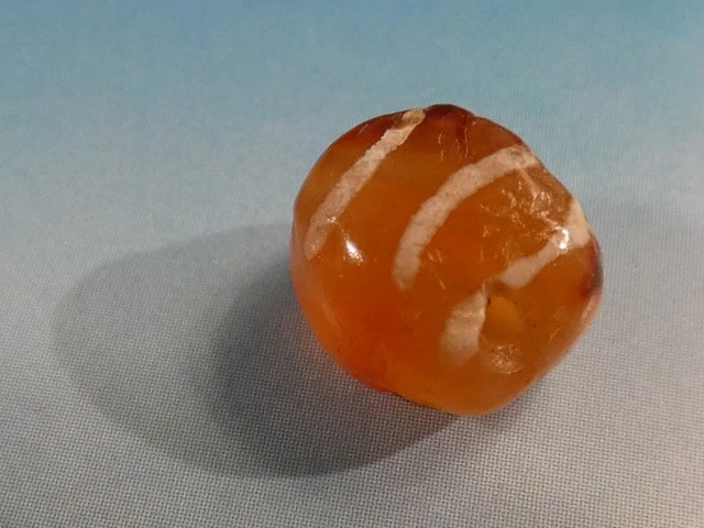 Ancient Pyu-Kushan Indotibetan Etched Agate Carnelian 3 Stripe Bead 9.3-6.4 Mm