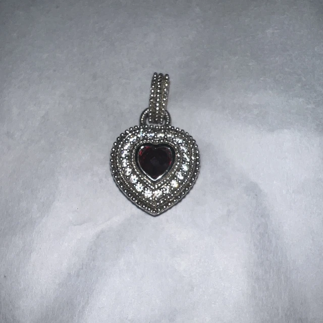Signed Judith Ripka 925 Sterling Silver Red Heart CZ Charm Pendant Signed Judith Ripka 925 Sterling Silver Red Heart CZ Charm Pendant
