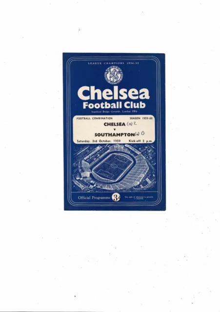 1959/60 Chelsea v Southampton Football Combination Programme