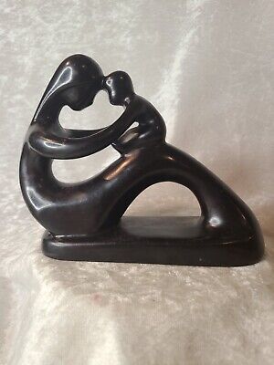 Mother and Child Art Sculpture Figurine Statue Black Ceramic Mothers Day 6" x 8"