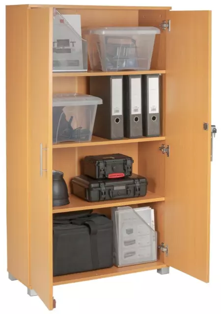 Office Storage Cupboard Beech 2 Door Locking Bookcase Filing Cabinet 140cm