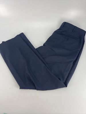 J. HILBURN Men's 100% Wool Flat Front Navy Blue Dress Pants Size 32x30