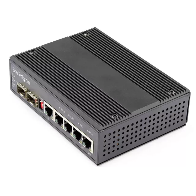 StarTech.com Industrial 6 Port Gigabit Ethernet Switch - 4 PoE RJ45 +2 SFP Sl...