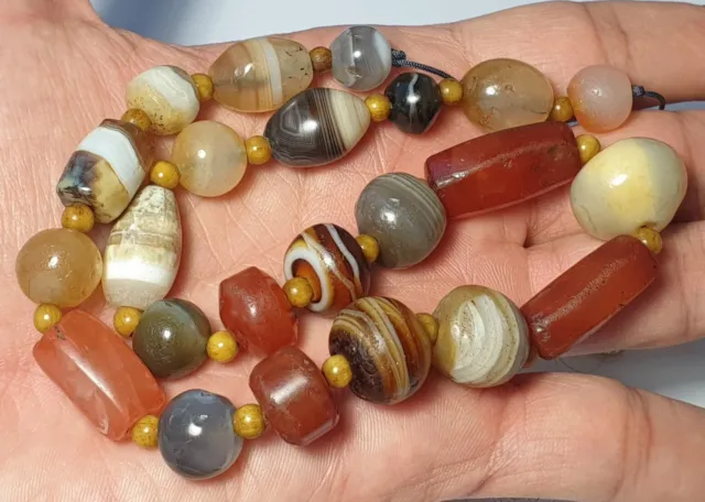 A Beautiful Necklace Of Ancient Large Carnelian, Agate, Glass Beads
