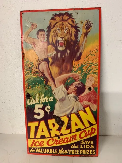 RARE Ancienne Plaque Publicitaire TARZAN USA Années 1950 Imprimé COITSVILLE OHIO