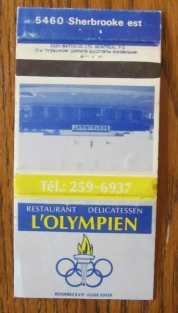 Deli Restaurant Matchbook Cover: L'olympien Montreal, Quebec Empty Matchcover D8