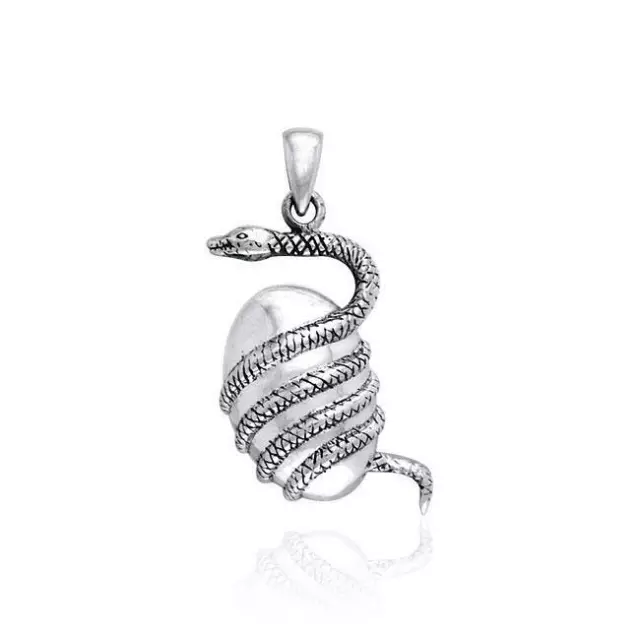 Greek World Egg Snake Orphic .925 Sterling Silver Pendant by Peter Stone Jewelry