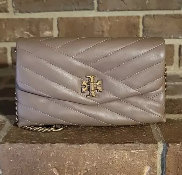 Tory Burch Kira Chevron Quilted Leather Wallet on a Chain Bag Brown