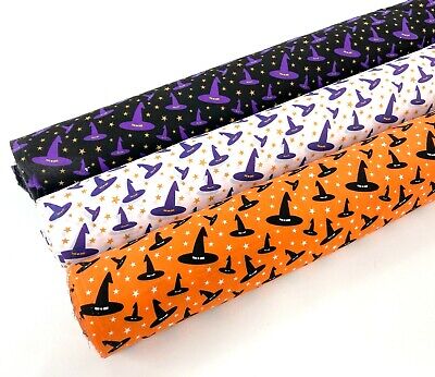 HALLOWEEN Polycotton Fabric Witches Hat Spooky Scary Fancy Dress Craft Material