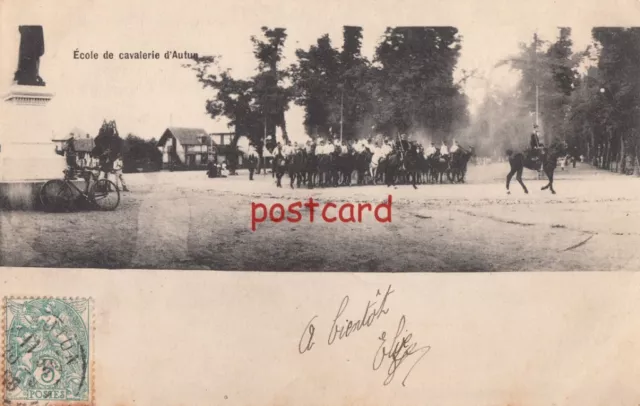 c1906? FRANCE Ecole de cavalerie d'Autan, horse calvary, old bicycle town square