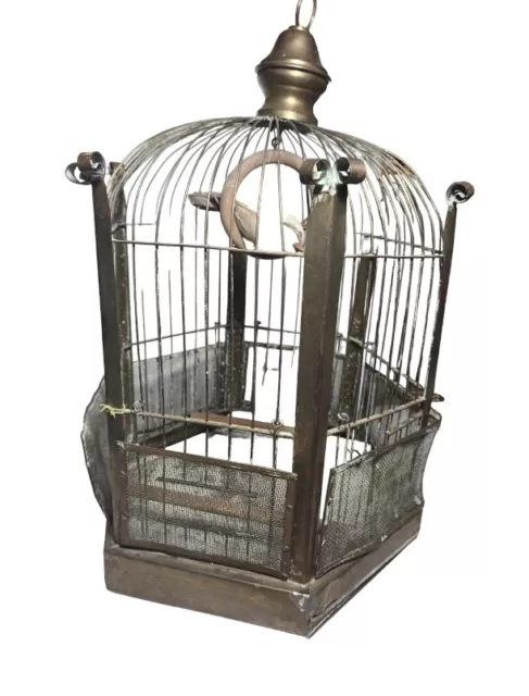 Antique Brass Bird Cage, Hanging Or Table Top , 16"t × 9.5"w  Fake Bird ! 3