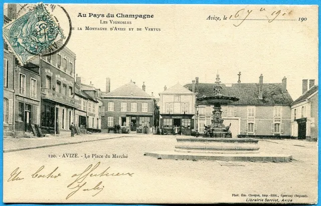 CPA : Avize - La Place du Marché / 1904