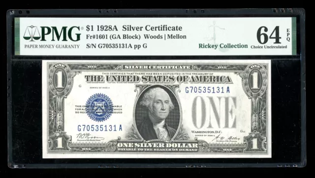 DBR 1928-A $1 Silver Funnyback Fr. 1601 GA Block PMG 64 EPQ Serial G70535131A