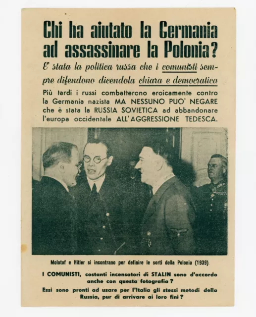 Volantino Elezioni 1948 Propaganda Anticomunista Stalin Germania Polonia