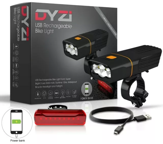 Dyzi Fully Rechargeable Bicycle / Super Bright Bike Lights Set Light Waterproof