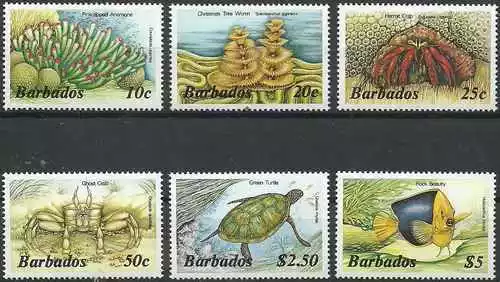 Briefmarken Tierwelt Marine Barbados 608/13 Los 18076