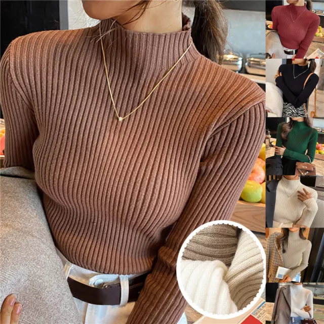 Womens Ladies High Roll Neck Fine Jumper Sweater Long Sleeve  Ribbed Top UK