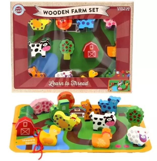 Wooden Farm Animals Play Set 18 Months Toddler Kids Toy Game Learning