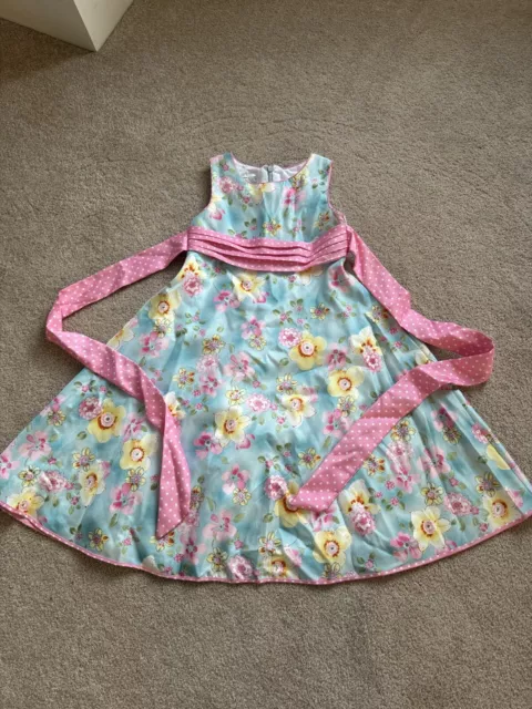 Marmellata Aqua Blue Pink Flowers Satin Party Easter Dress Girls Size 7 Nwot