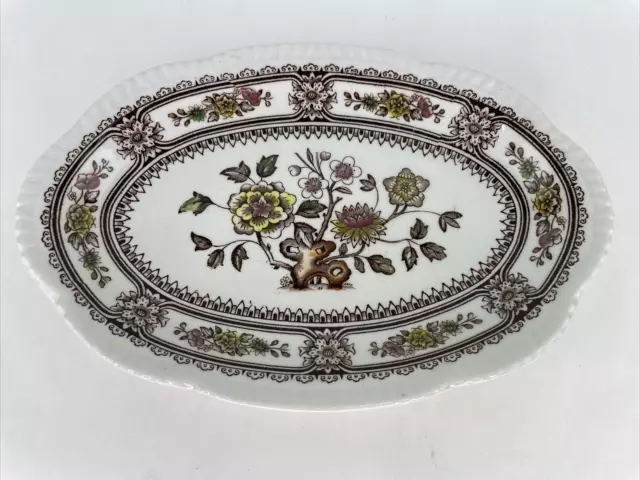 VTG Wood & Sons Dorset Brown Oval Gravy Boat Tray Dish Vegetable Scallop Floral