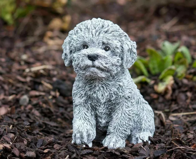 Gartenfigur Hund Welpe Malteser Bichon Frise 3243 Garten Deko lebensecht  Figur