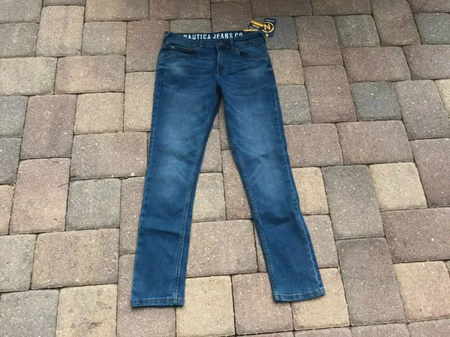 NWT! NAUTICA Boys Skinny Stretch Dark Wash Blue Denim Jeans Length 28" Size 14