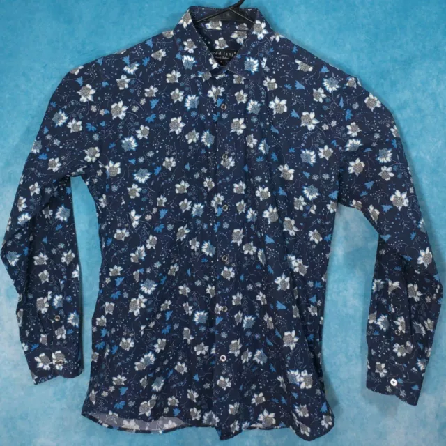 Jared Lang Button Up Shirt, Long Sleeve, Floral, Blue, Men's, Size Medium