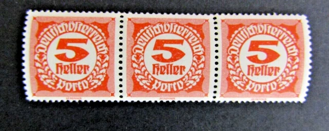 BLOCK OF 3 AUSTRIAN STAMPS/ 5 HELLER/ 1920s/ UNC