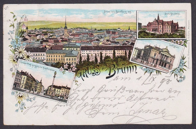 Gruss Aus Brünn Theater Deutsches Casa Ak Litho Boemia Bohemia Cesko Czech
