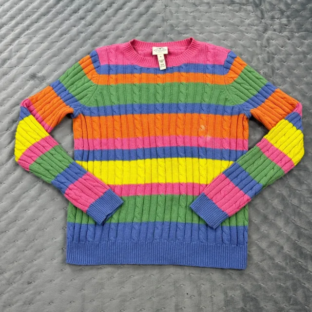 St Johns Bay Sweater Womens Medium Rainbow Cable Knit Long Sleeve Pullover Boho