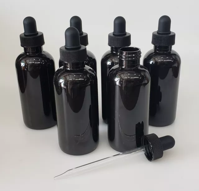 6 bottles 4oz BPA Free Amber PET Bottles with Acid Proof Droppers & Glass stems