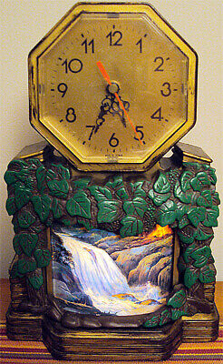 Vintage Motion Lamp Waterfall and Campfire Clock RARE Made In Taiwan