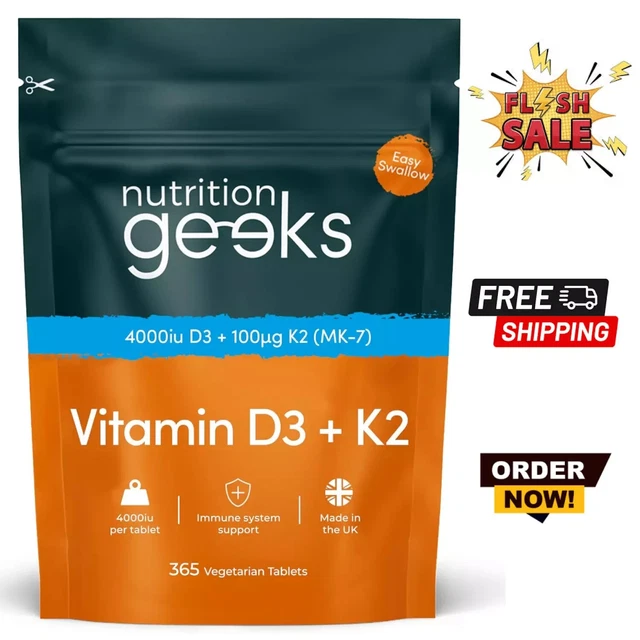 VITAMIN D3 4000 Iu & Vitamin K2 MK7 100ug 1 Year Supply 365 Easy Swallow UK £13.41 - UK