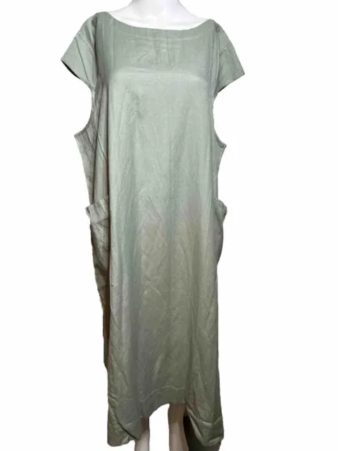 Mordenmiss NEW Women's 2X Cotton Linen Long Dress w/Pockets Green - AC