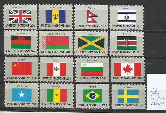 R591-Mnh** Banderas Naciones Unidas O.n.u 18,00€  Serie Completa 1983  N 390/405