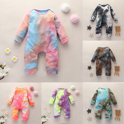 UK Infant Baby Boy Girl Tie-Dye Romper Jumpsuit Bodysuit Winter Clothes Outfits