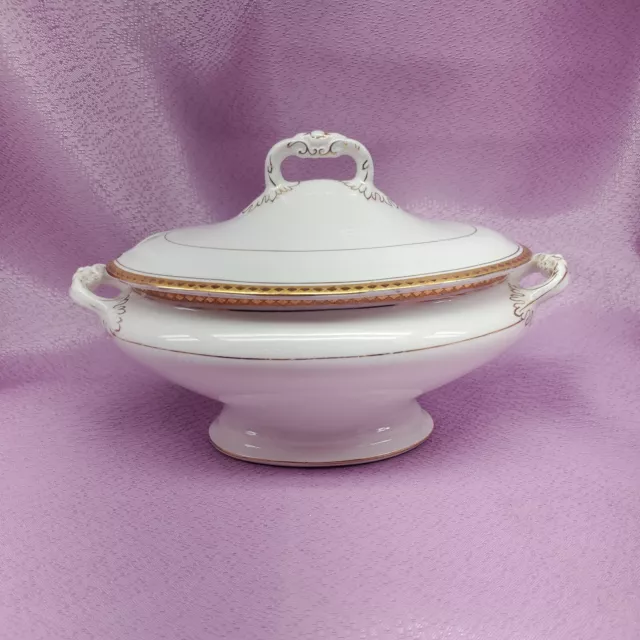 Antique 1910 John Maddock Royal Vitreous White Gold Gilding Sauce Tureen England