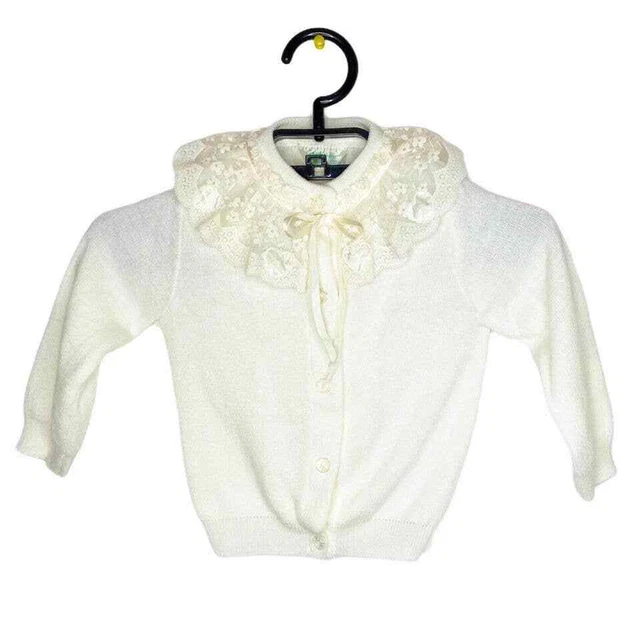 Vintage Tiny Tots Baby Girl Size 24m Lace Ruffle Button Front Cardigan Sweater
