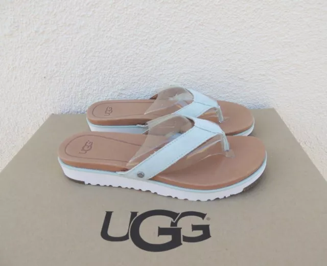 Ugg Lorrie Aqua Suede/ Leather Flip Flop Imprint Sandals, Us 6.5/ Eur 37.5 ~Nib
