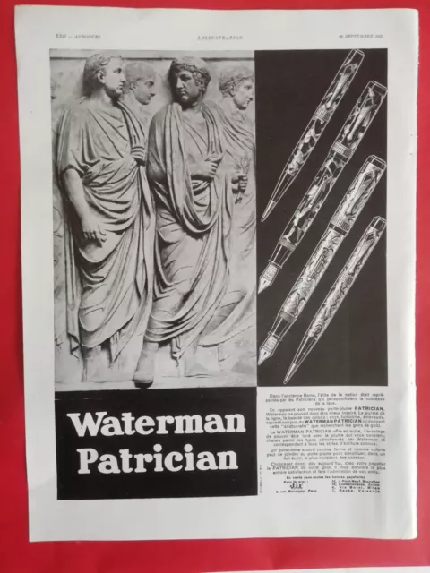 Publicité de presse 1930 Stylo Plume WATERMAN Patrician