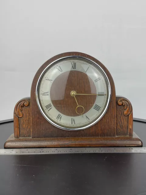 Vintage Wind Up Wooden 10" x 7" Wooden Mantle Clock Made in Great Britain Works