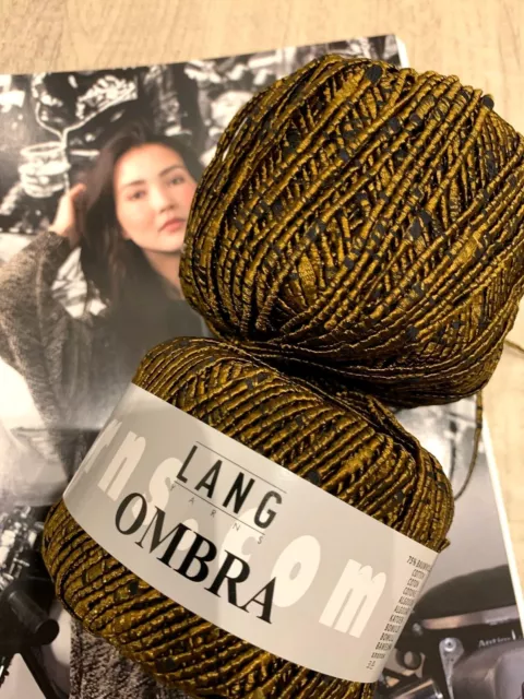 600 g OMBRA Lang Yarns Wolle Lana Fb Schwarz Senf edler Glanz traumhaft elegant