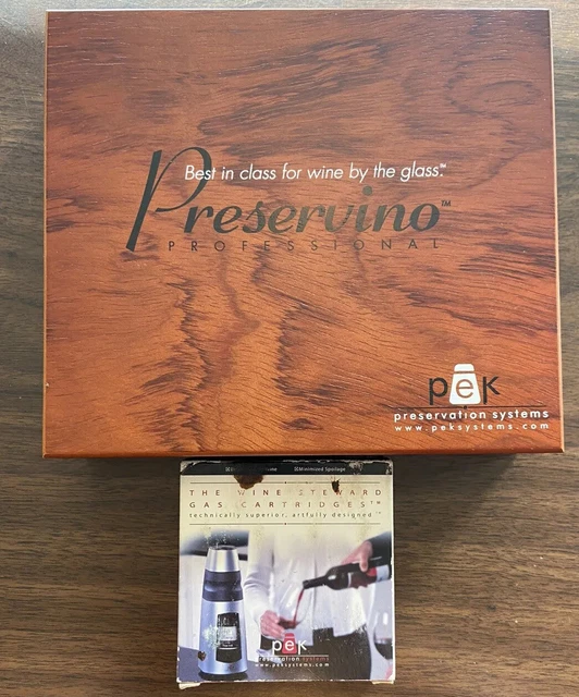 PEK PRESERVINO PROFESSIONAL Wine System W/4 Argon Cartridges & Wood Box