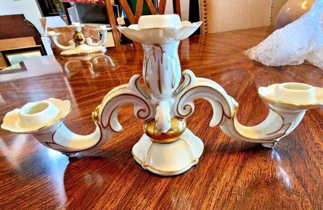 Vintage Gerold Porzellan 3 Candleholder Ivory Porcelain Bavaria Germany