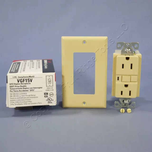 Cooper Ivory Heavy Duty Grade GFCI GFI Receptacle Outlet NEMA 5-15R 15A VGF15V