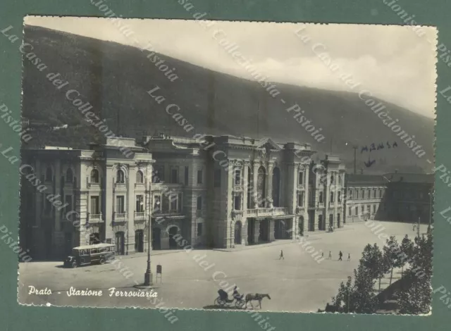 PRATO. Stazione ferroviaria. Cartolina d'epoca formato grande viaggiata 1954.