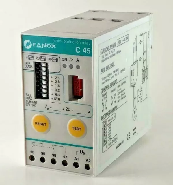 Relais de protection moteur Fanox (C) : surcharge, perte de phase, déséquilibre de phase 3