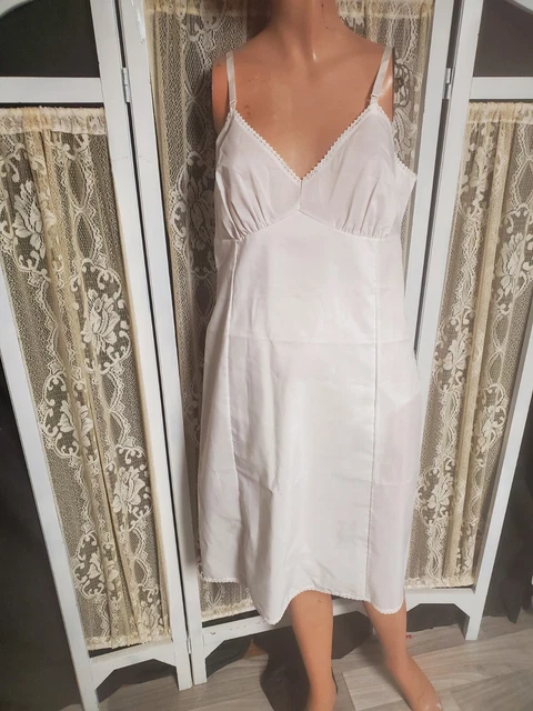 sz 38 vtg Full Slip Pure White Cotton Blend Shadow modesty Panel Dress Slip