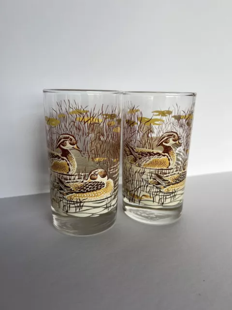 2 Vintage Libbey Hi Ball Glasses Tumblers J Scott Mallard Yellow Wood Duck Wild