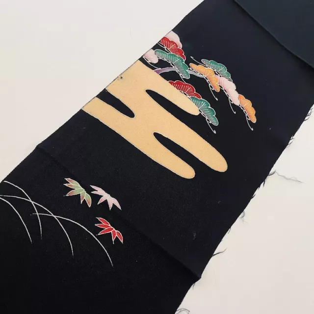 Goddess #F 7x44 Hand Painted Vintage Tomesode Black Kimono Silk ToE9